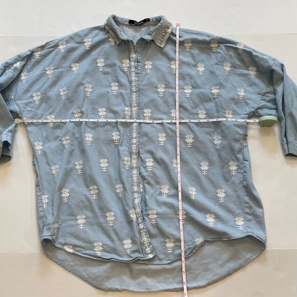 Khaadi Cotton Light Blue Embroidered Button Down 3/4 Sleeve Shirt Size 10 - Picture 8 of 11